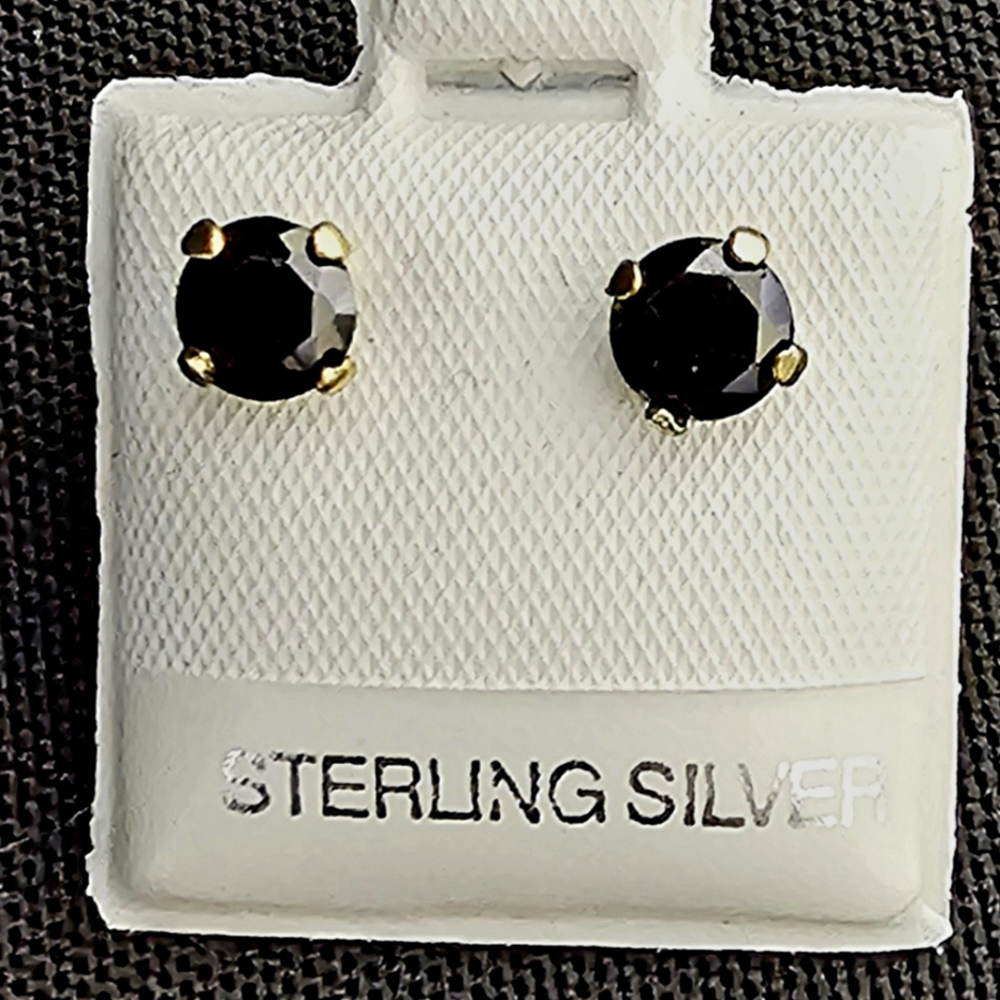 Black Stone Earrings In Sterling Silver